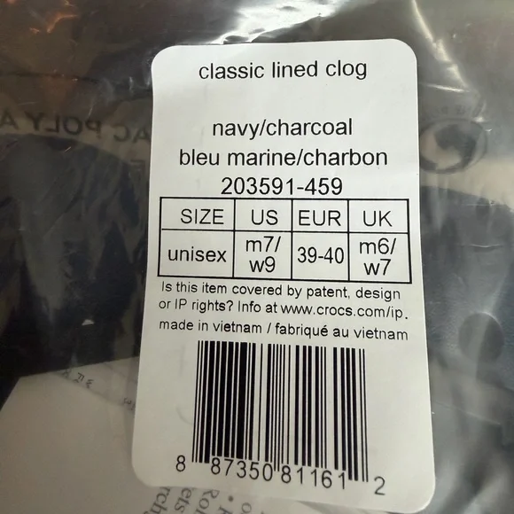 CROCS Unisex Navy Blue Fleece-Lined Clog Size m7/w9 - Picture 3 of 8